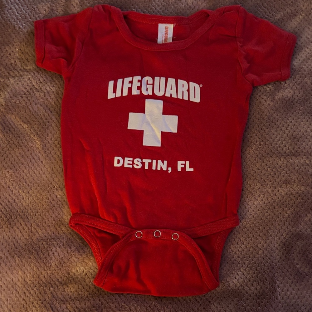 18 MONTHS, Red Lifeguard Baby Onesie